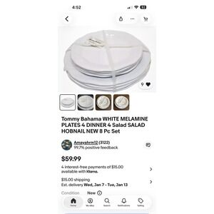 Tommy Bahama Melamine Hobnail Round 8 piece Dinnerware Set Dinner Salad  New